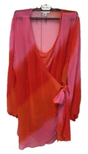 Never Fully Dressed Pink Ombre Mini Vienna Dress 14 Wrap Lined V Neck Tie