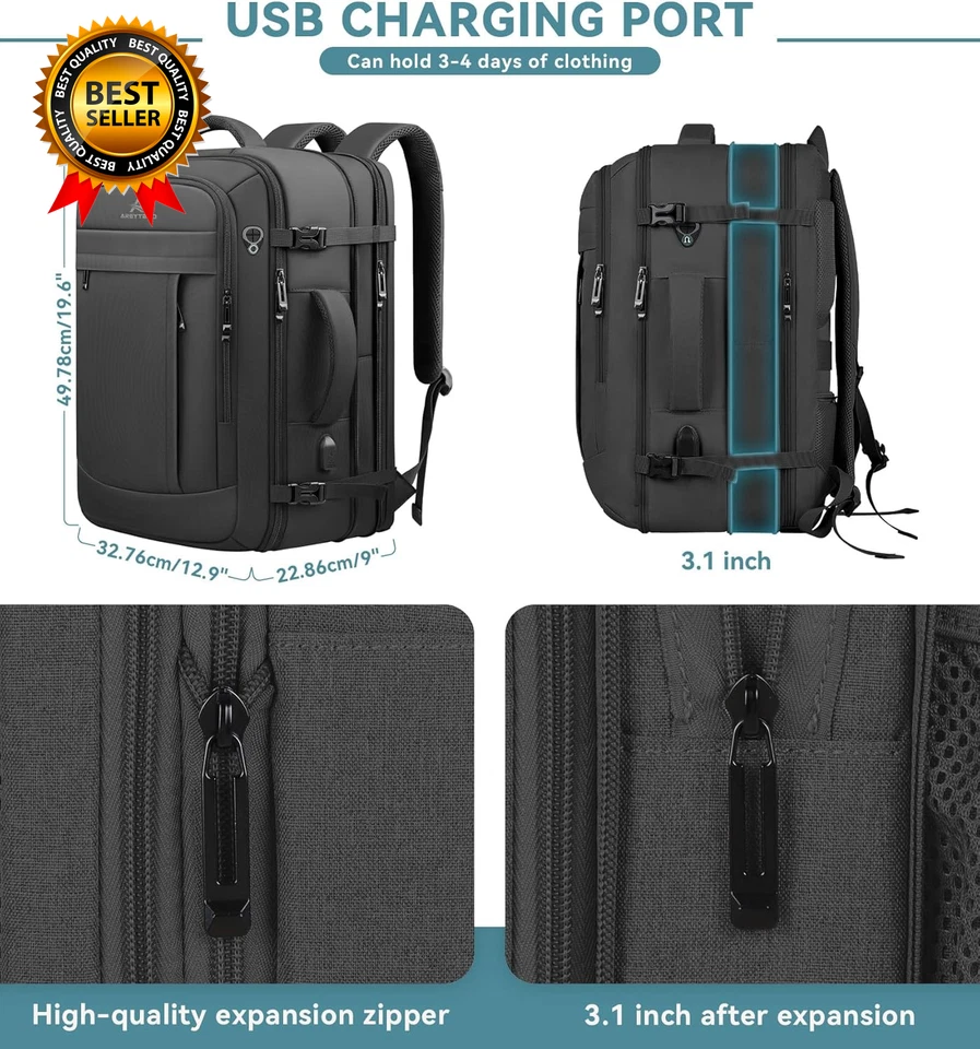 Mochila de Viaje 50L Expandible Extra Grande Mochila para Laptop Mochila de Transporte Foto 2 de 4