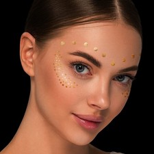 Face Tattoo Sticker Metallic Shiny Temporary Water Transfer Tattoo for Profes...