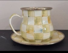 MacKenzie-Childs Parchment Check Enamel Teacup and Saucer 9 available