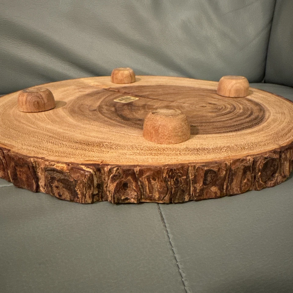 Crate & Barrel Acacia Wedge Server Footed Server Board 12 " Dia. - Image 2 of 4