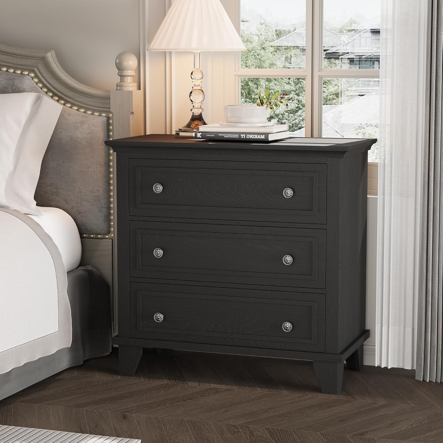 3 Drawer Wooden Dresser with Metal Handles, Small Storage Ca