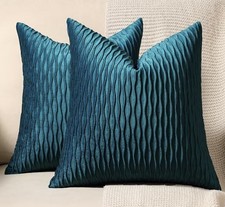 Teal 18x18 Throw Pillow Cases: 2 Pack Original Wavy Striped Plush New Zipper