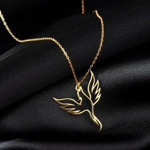 Authentic Phoenix Bird Beauty Women's Pendant 925 Sterling Silver 14K Yellow Gold Plated