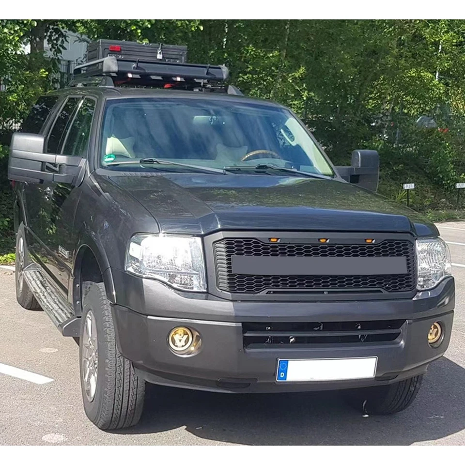 Parrilla delantera negra para Ford Expedition 2007-2014 parrilla superior con luz LED Foto 2 de 4