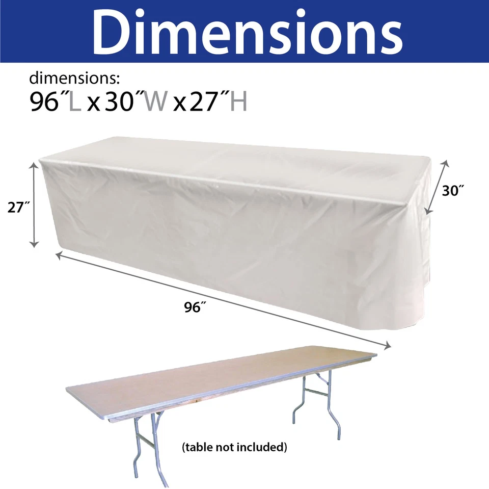 Fitted Vinyl Tablecloth 96x30 White Rectangular Banquet Display Table Cover - Image 2 of 2