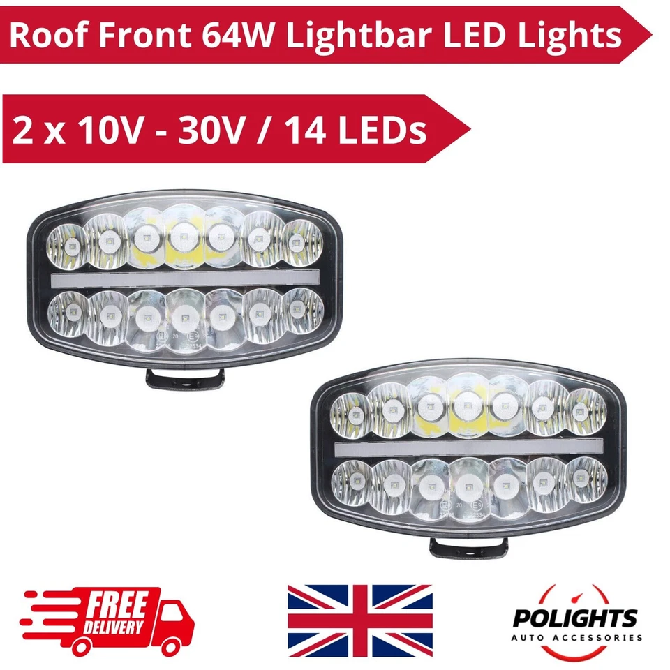 2 Fonctions 2x Lumières LED 10V - 30V Puissant Toit Avant 64W Spot Haute Inte... - Photo 1/4