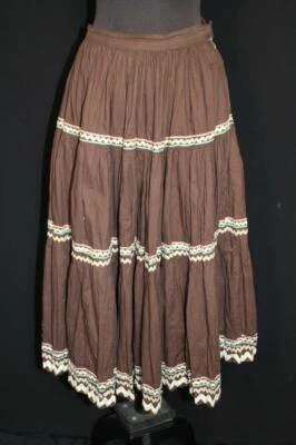 Vintage 1960'S Marron & Lurex Mexicain Full Circle Patio Jupe Coton 26 " Taille - Photo 1/3