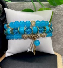 3 PC Handmade Boho Beaded Stackable 6.5  Plus Stretch Bracelet Set New B1349