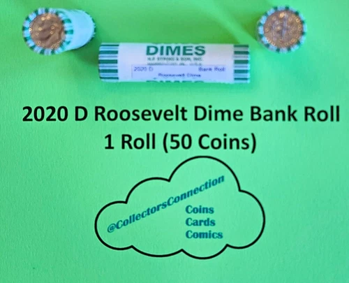 (1 Roll) 2020-D Roosevelt Dime Roll - BU Uncirculated Bank Roll
