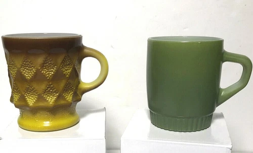 VTG Fire King Anchor Hocking 1 Kimberly Diamond & 1 Green Stackable Coffee Mug