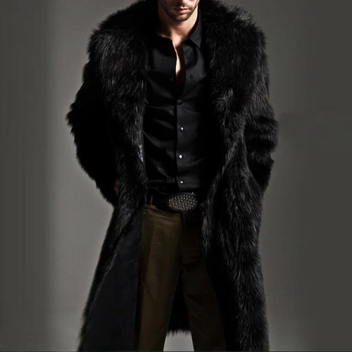 Men Faux Fur Coat Mens Winter Warm Thicker Long Jacket Overcoat Parka Outwear - Picture 3 of 11