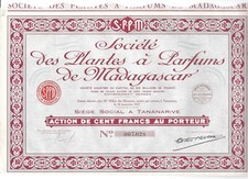 SOCIETE DES PLANTES A PARFUMS DE MADAGASCAR 100 FRANCS 1927, Share, Rare. 2N.15