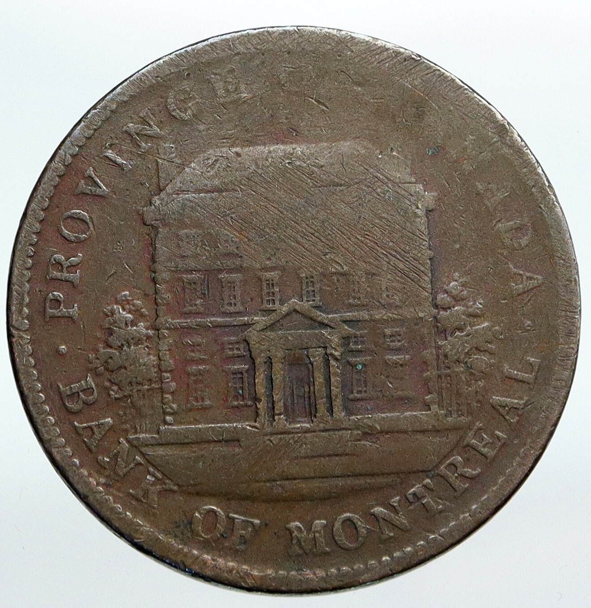 2379.　極美品　1842年　カナダ　バンクトークン　1ペニー 1842 LOWER CANADA Antique Montreal Building OLD PENNY BANK