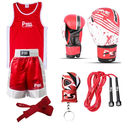 PSS Kinder Boxuniform rot Set 5-teilig Boxuniform + Boxhandschuhe + Wickel 1004