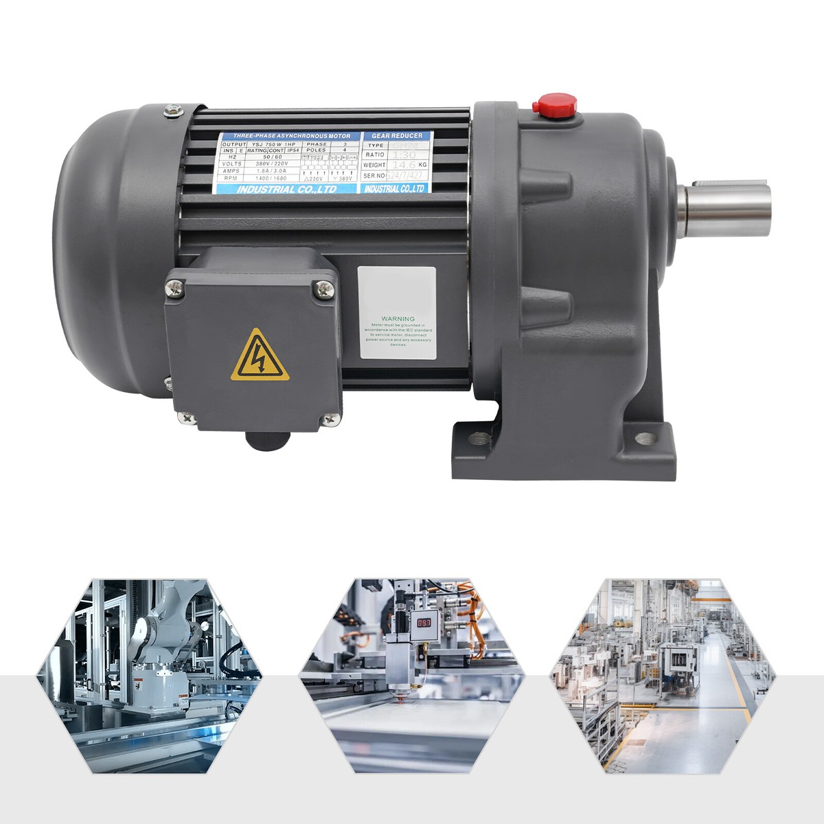 1HP Electric Gear Motor 1:30 Reduction Gear Motor AC Three