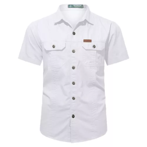 Hombres Camisas de Verano Camisas de Manga Corta Informales Camisa de Playa con Botones con Bolsillo - Imagen 50 de 54