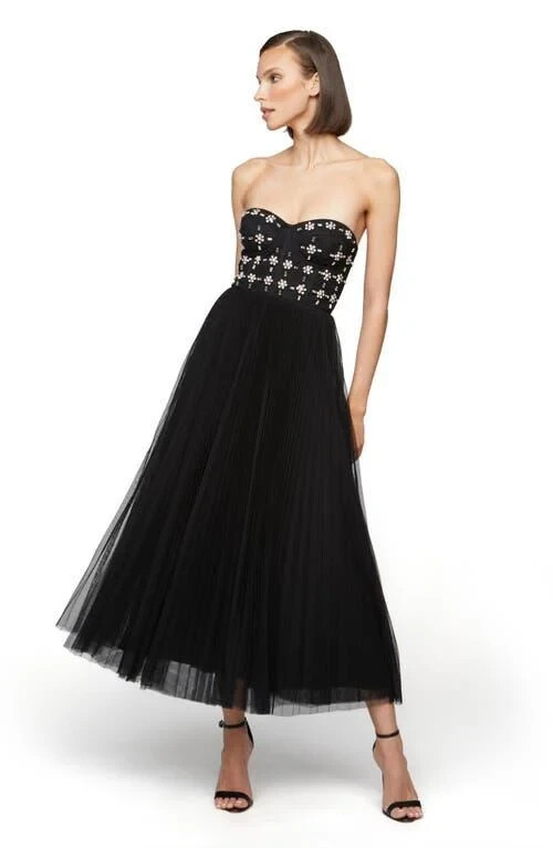 Theia Black Alessia Rhinestone Strapless Gown Size 14 $545
