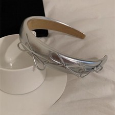 Womens Silver Bow Headband Faux Leather Hair Hoop Padded Hair Accessory