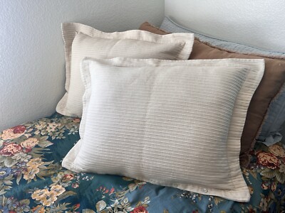 RALPH LAUREN SPA STANDARD PILLOW SHAMS TEXTURED ECRU ORGANIC COTTON SHELL BUTTON