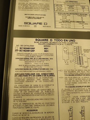 Square D SC1624M125S 24 Circuits w/ Main Breaker Meter Socket 125A 16 Space 1pc - Picture 19 of 22