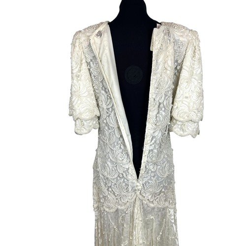 VTG Y2K Womans M Ivory Beaded Lace Wedding Gown Pearls Embroidery Laurence Kazar - Picture 8 of 18