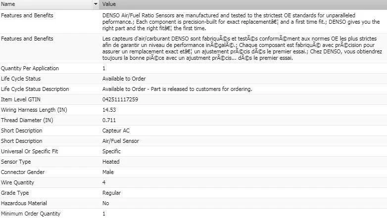 氧气传感器空气/燃料比上游电装适用于 2009 - 2010 年 INFINITI G37 — 第 2/4 张图片