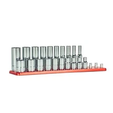 Capri Tools 1/4 in. Drive 12-Point Socket Set w/ Rail, SAE, 20-Piece