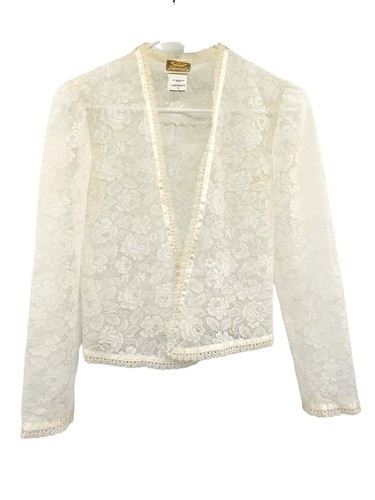 Vintage Gunne Sax Jessica's Gunnies Spitze vorne offen Cardigan Größe Small elfenbeinfarben