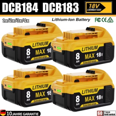 Akku 8,0 Ah XR Lithium Für DeWalt 18V DCB182 DCB183 DCB184 20V MAX DCB205 DCB200