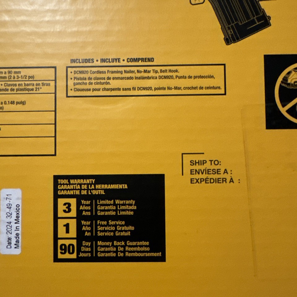 Dewalt DCN920B 20V MAX Cordless 21Degrees Plastic Framing Nailer (Tool