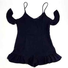 Mango Casual Spaghetti Strap Cold Shoulder Shorts Romper Black Size Medium