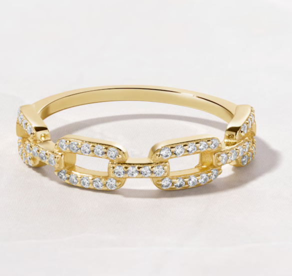 Chain Link Ring 2Ct Round Cut Lab-Created Diamond in 14K Yellow Gold Plated