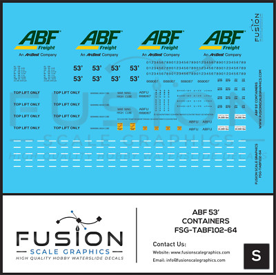 S Scale 1:64 ABF Freight Modern 53' Containers Decal Set | eBay