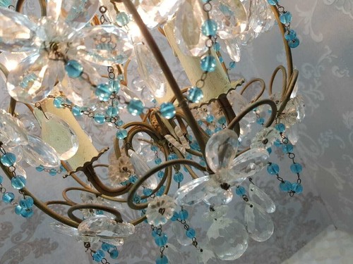 Antiguo accesorio colgante de araña de cristal floral ornamentado de metal de hierro hecho a mano - Imagen 14 de 15