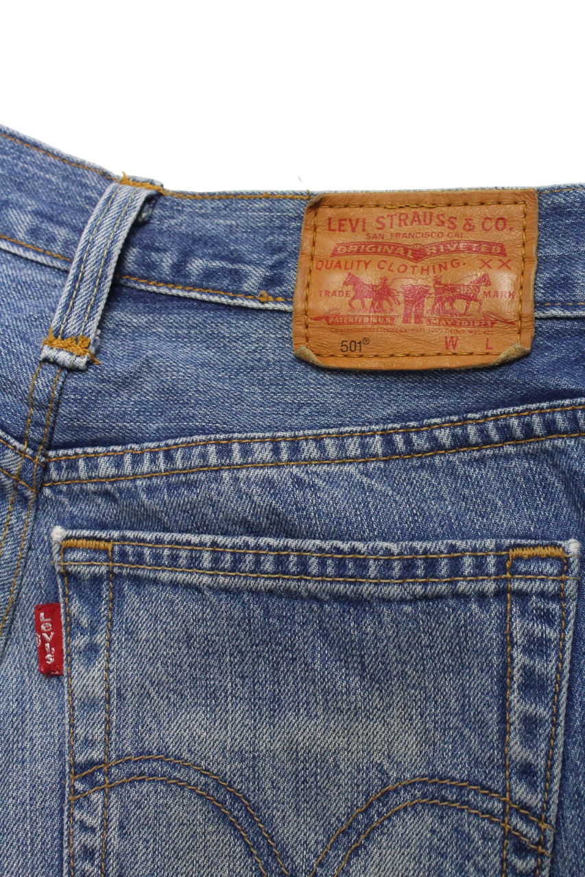 Levi's 501 Jeans Mens W27 L30 Button Fly Straight Fit Blue Whiskers Denim thumbnail 6