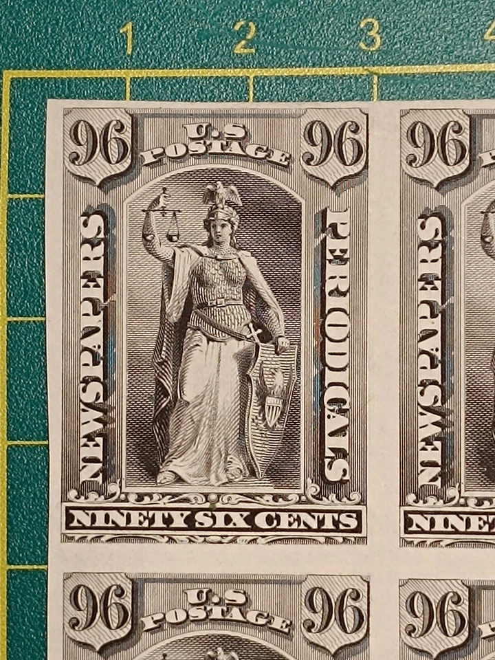 US stamps, 96c Newspapers Periodicals, Block of 4, Trial Color PROOF on India - Image 2 of 4