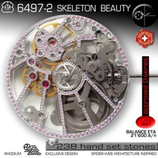 MOVEMENT ETA UNITAS 6497-2, BL109, SPIDER SKELETON , ROSE STONE DECORATED, SWISS