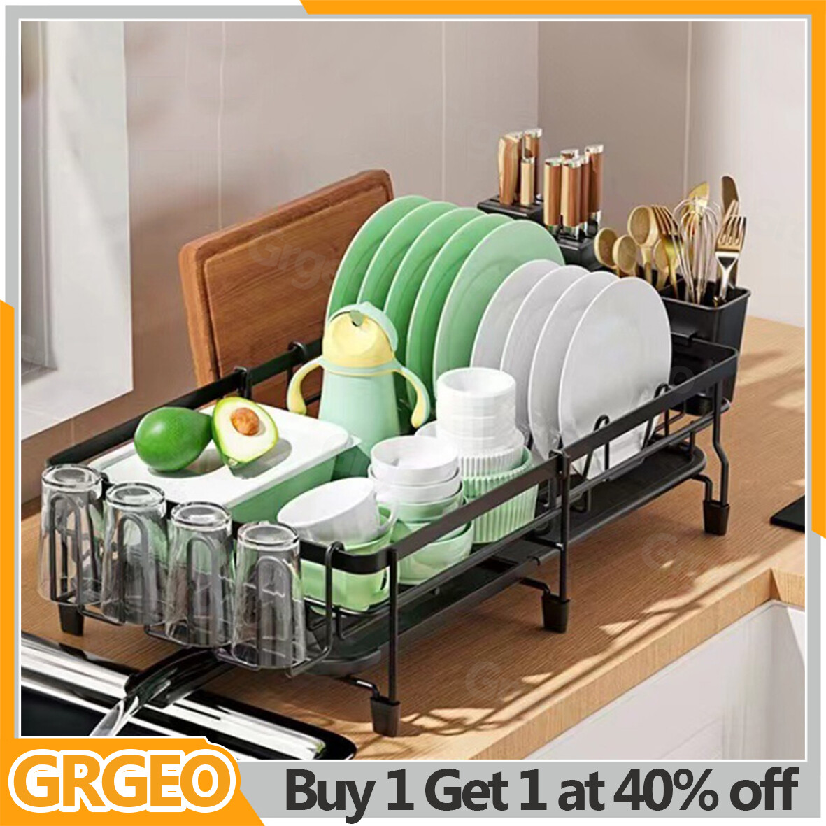 Extendable Large Dish Drainer Rack Kitchen Sink Drying Rack Bowl Plate  Holder