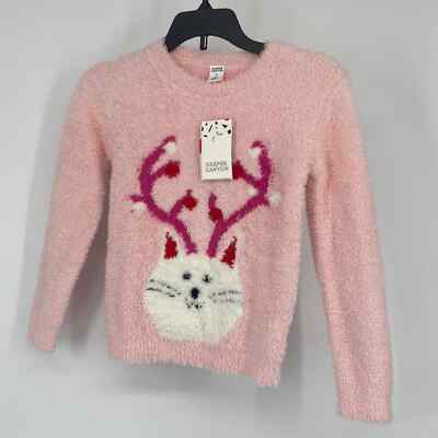 Harper Canyon Kids English Reindeer Cat Fuzzy Sweatshirt Pullover Pink Size 5