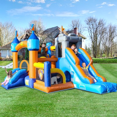 Commercial PVC Inflatable Bounce House Castle Two Slides Combo Blower Outdoor