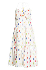 FARM RIO White Embroidered Pineapple Keyhole Cutout Midi Dress XL ANTHROPOLOGIE