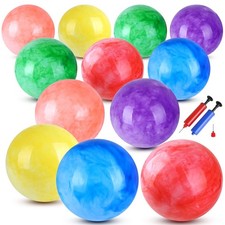 12 Pcs Playground Balls with 2Pump, 9 inch Inflatable Bouncy Balls for Kids B...