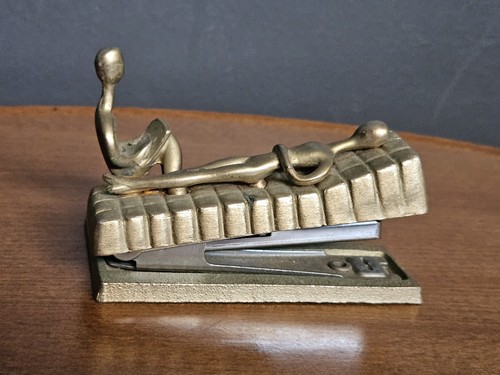 Modernist Ted Arnold, The Psychiatrist "Therapy Session" Brass Stapler Gold Tone