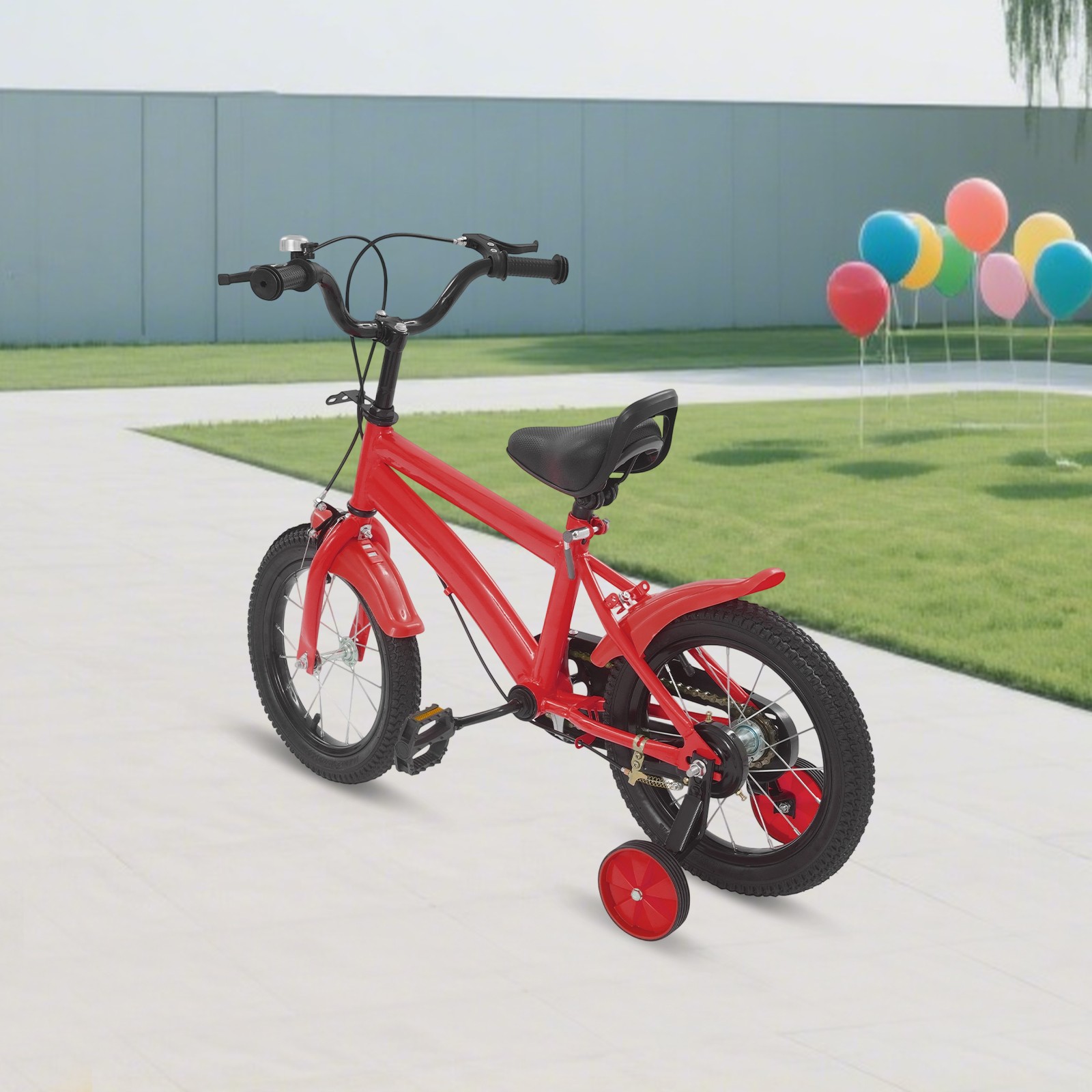 14in Kids Bike with 2 Auxiliary Wheels Children Bicycle Adjustable Child Cycling