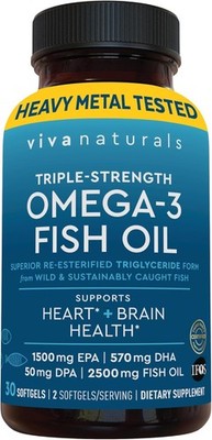 Viva Naturals Omega 3 Fish Oil Supplement for Women and Men - 2500 mg Triple Oil