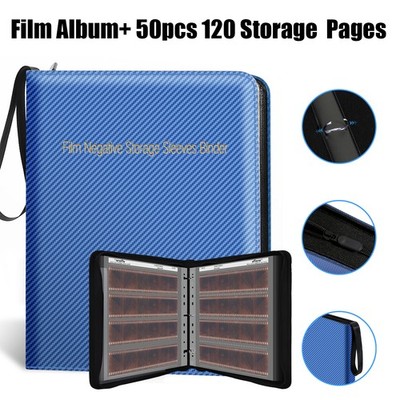 Portable Blue Film Negative Sleeve Binder with 50pcs 120 Acid-Free Storage Pages