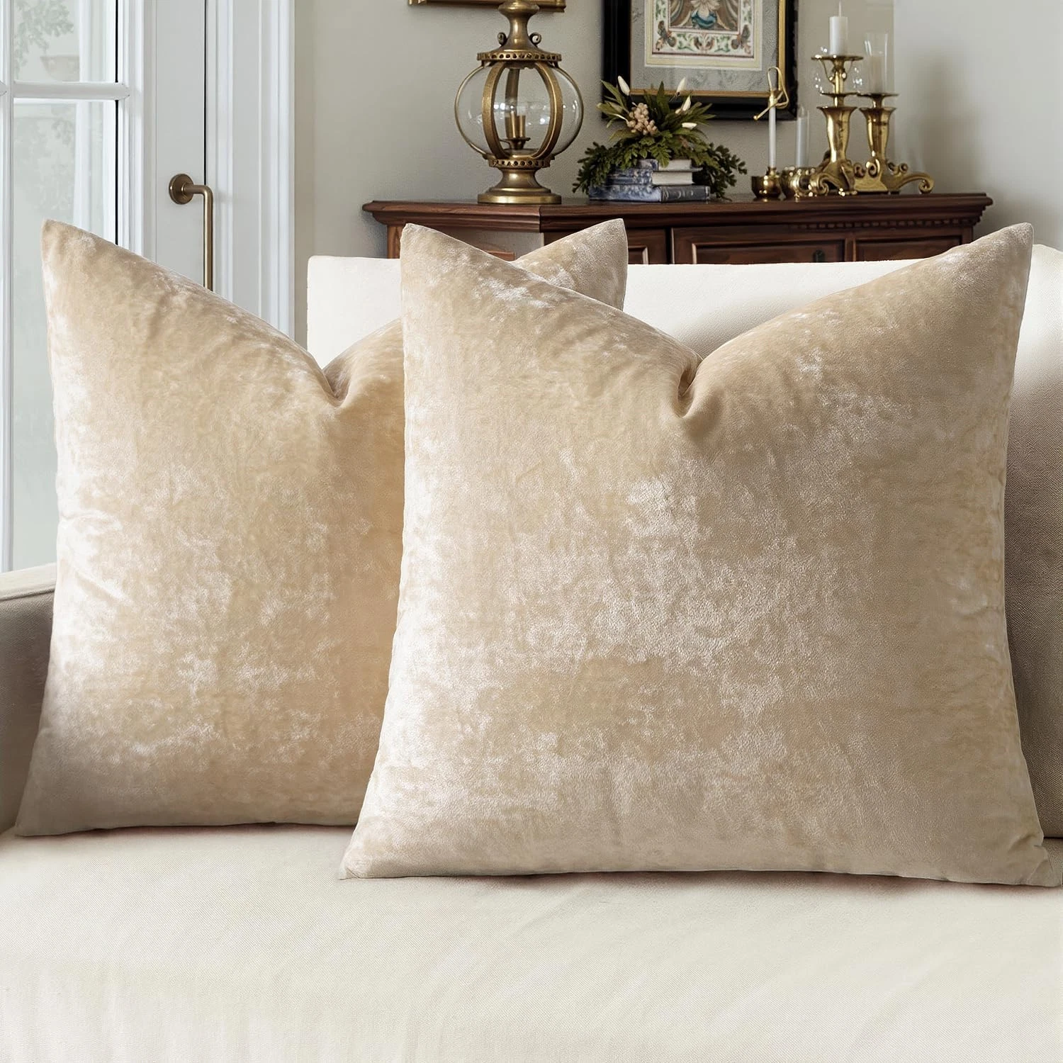MIULEE Velvet Throw Pillow Covers Set of 2, Soft Neutral Decorative Pillow Cases