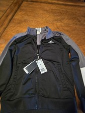 ADIDAS Black Gray Youth Jacket Size L 10-12 NWT Full Zip 3 Stripes Track Soccer