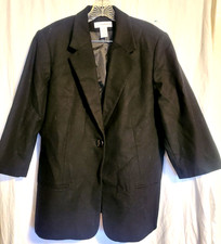 Vintage Sag Harbor Woman Blazer 100 Wool 16 black Shoulder Pads
